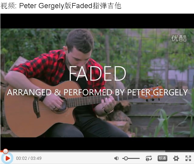 Peter Gergely版Faded指弹吉他弹奏视频