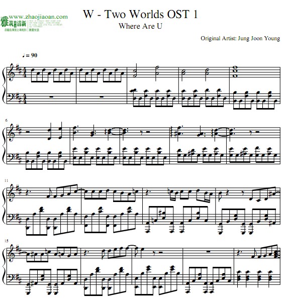 W两个世界W - Two Worlds OST Where Are U 钢琴谱