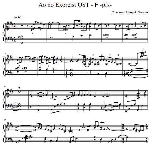 Ao no Exorcist OST - F -pfs piano sheet