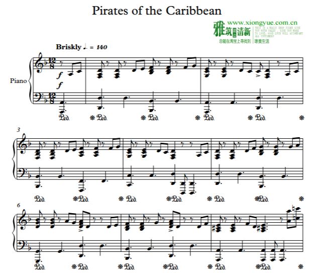 Jarrod Radnich杰罗德 加勒比海盗主题曲钢琴谱带踏板