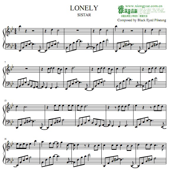 Sistar - Lonely钢琴谱