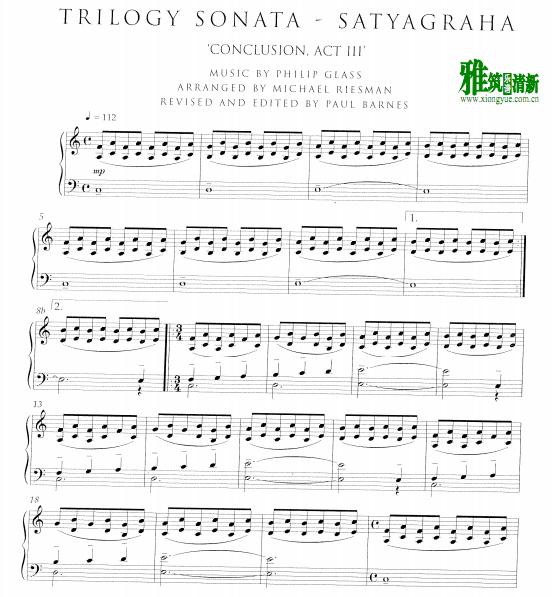 Philip Glass - Trilogy Sonata II. Act III Conclusion from Satyagraha钢琴谱