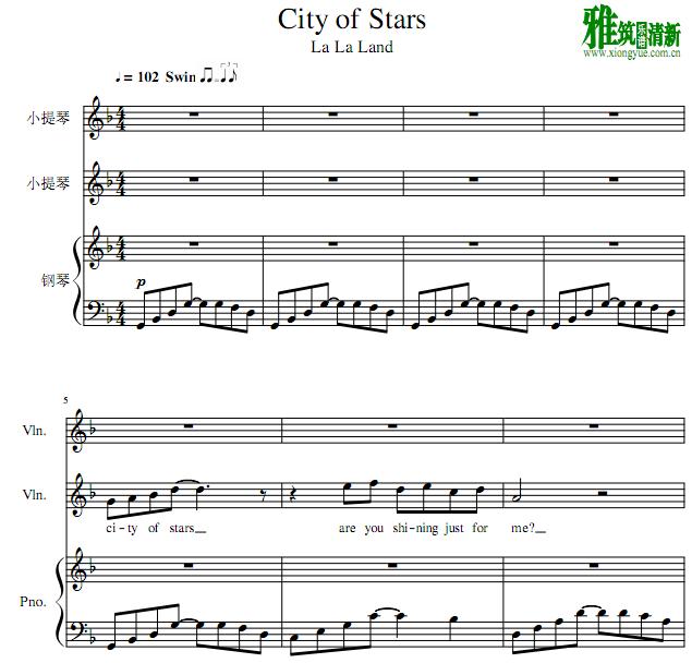 爱乐之城city of stars小提琴二重奏钢琴伴奏谱