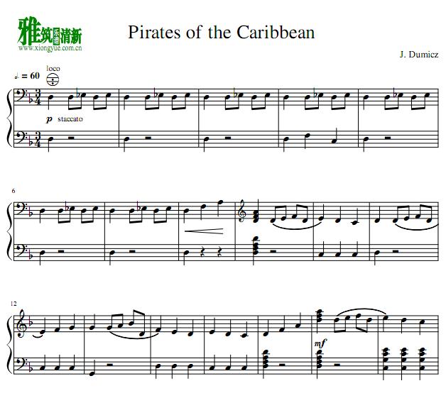 加勒比海盗Pirates of the Caribbean手风琴谱