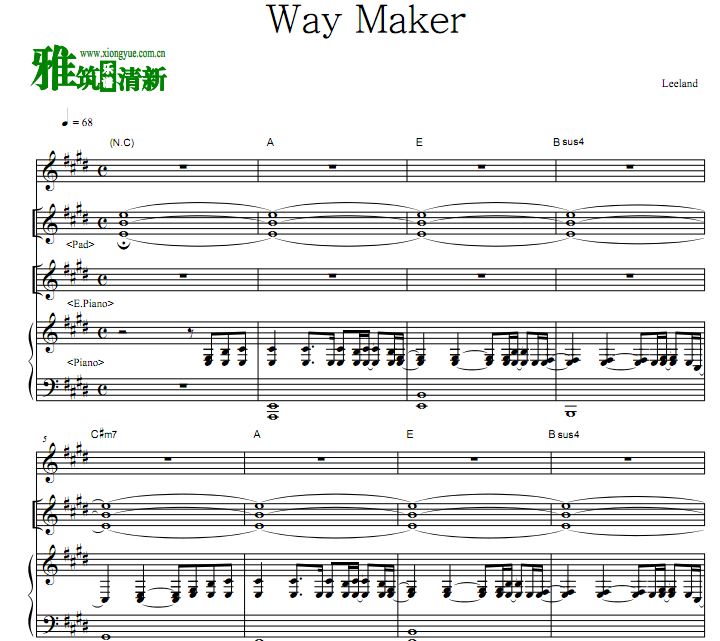 LeeLand - Way MakerֶӼ (Pad,E.Piano,Piano) 