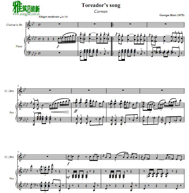 卡门 Toreador's song 单簧管钢琴伴奏谱