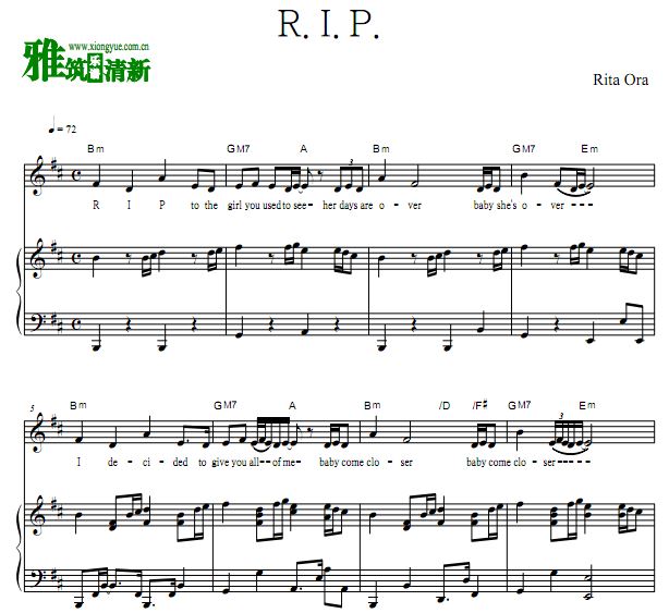 Rita Ora - R.I.P.钢琴伴奏谱 正谱