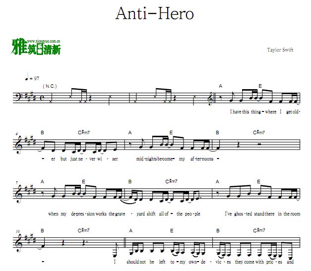 Taylor Swift - Anti-Hero 歌谱 歌词