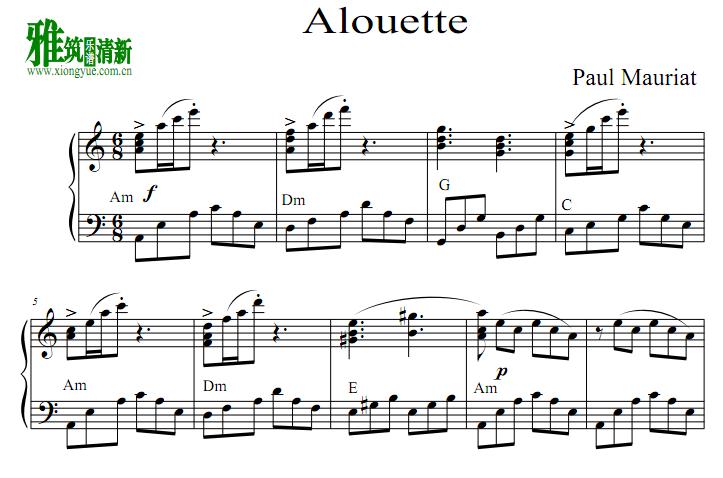 Paul Mauriat 保罗·莫里哀- alouette钢琴谱