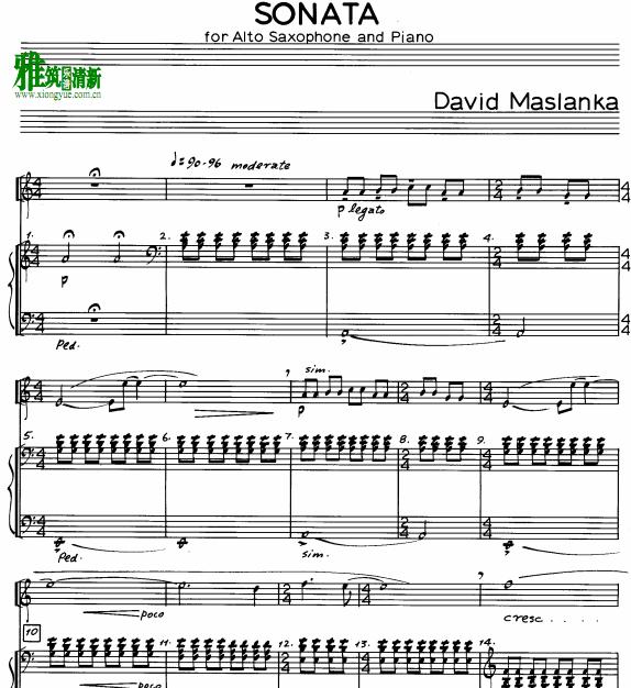  David Maslanka 大卫 马斯兰卡萨克斯奏鸣曲 钢琴伴奏谱