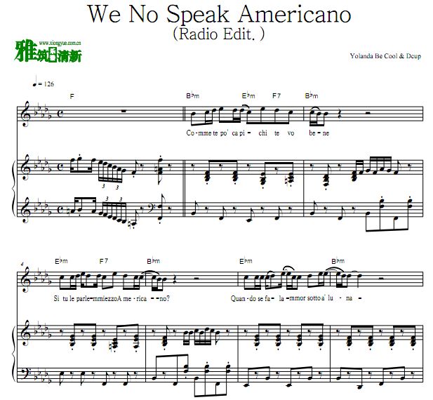 Yolanda Be Cool & Dcup - We No Speak Americano钢琴伴奏谱
