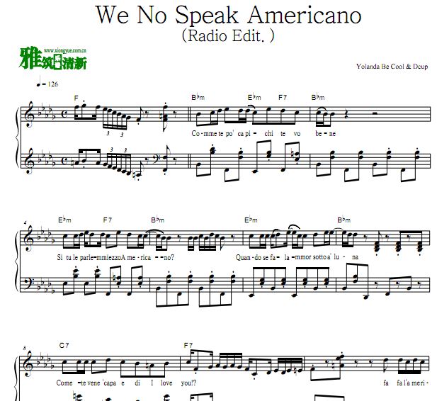 Yolanda Be Cool & Dcup - We No Speak Americano 钢琴谱