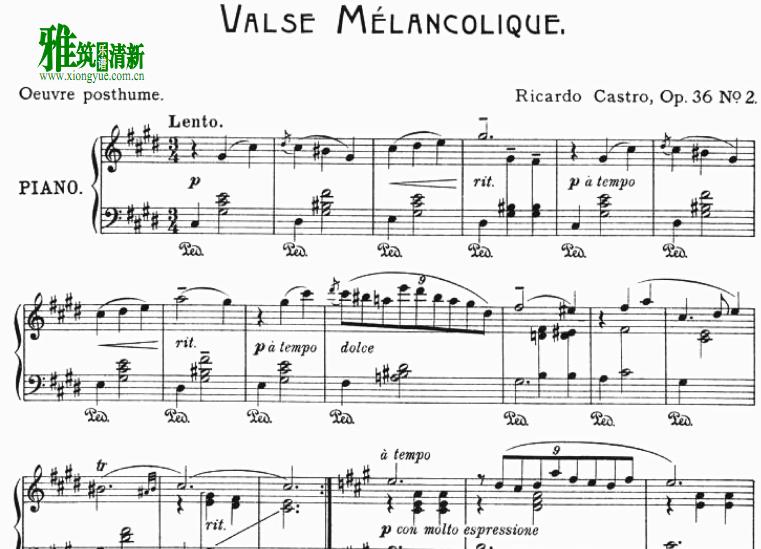 Ricardo Castro - Valse Melancolique Op.36 No2钢琴谱