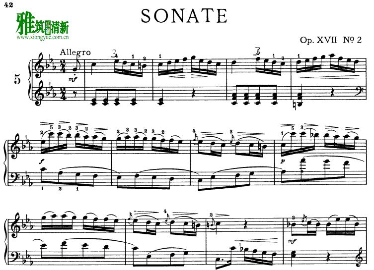 巴赫 钢琴奏鸣曲 Op.17,No.2 钢琴谱