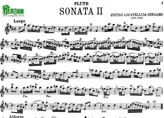 Pietro Antonio Locatelli 12 Flute Sonatas, Op.2 No2 in D Major