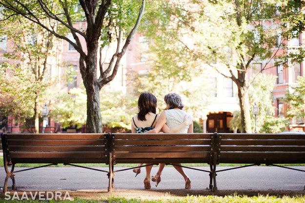 On a bench.